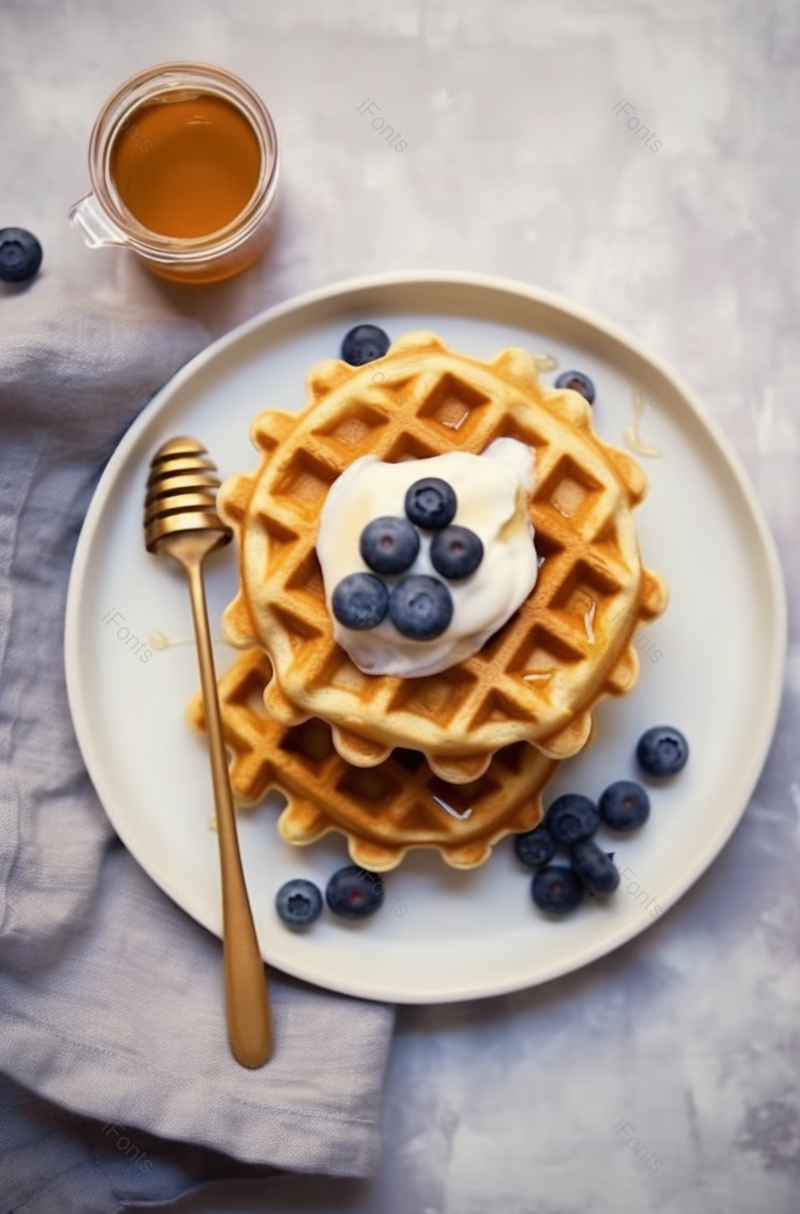 甜自制比利时华夫饼与浆果和素食燕麦牛奶,高清,摄影图,摄影图片,图片大全,摄影图免费下载